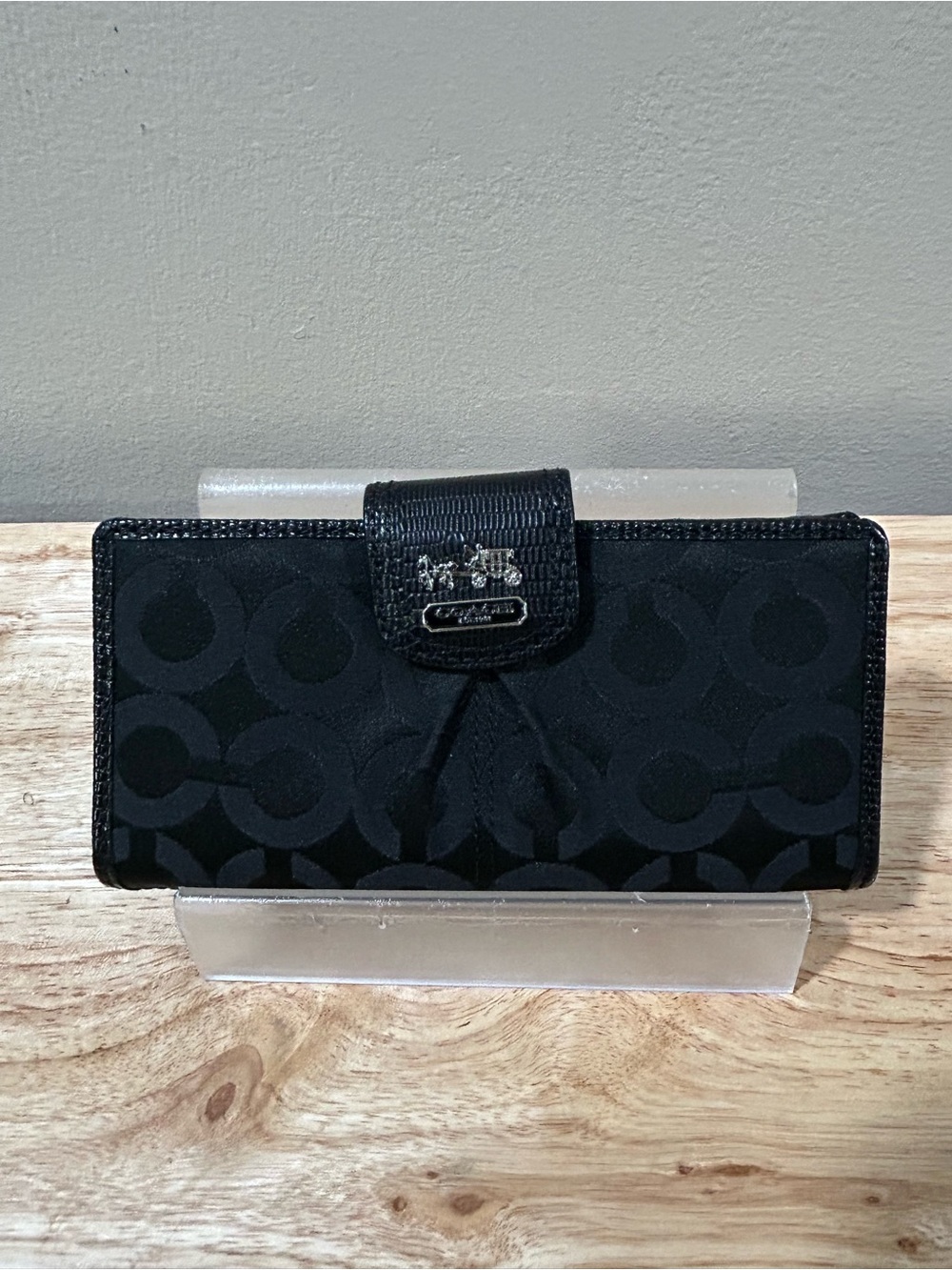 Coach Black Signature Jacquard Continental Wallet with Silver Hardware